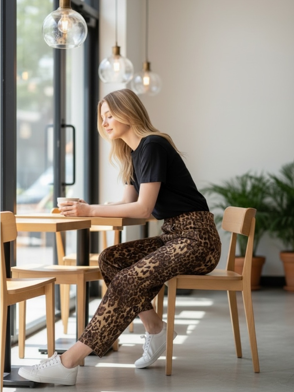 NWT Oddi Leopard Print High-Rise Wide Barrel Leg Pants - Brown - Picture 3 of 4